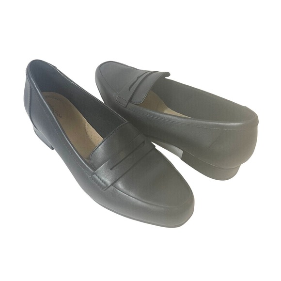 Clarks Shoes - Clarks Penny Loafer Womens Sz 8.5W Black Leather Comfort Casual Slip On Low Heel